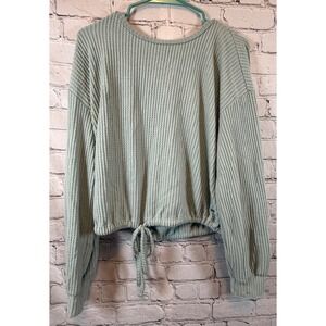 Hollister California Knit Drawstring Cropped Top Long Sleeve‎ Mint Green Small